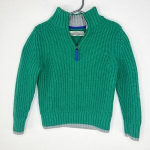 Mini BODEN Kids Preppy Holiday Christmas Kelly Green Wool 1/4 Zip Sweater Sz 4-5